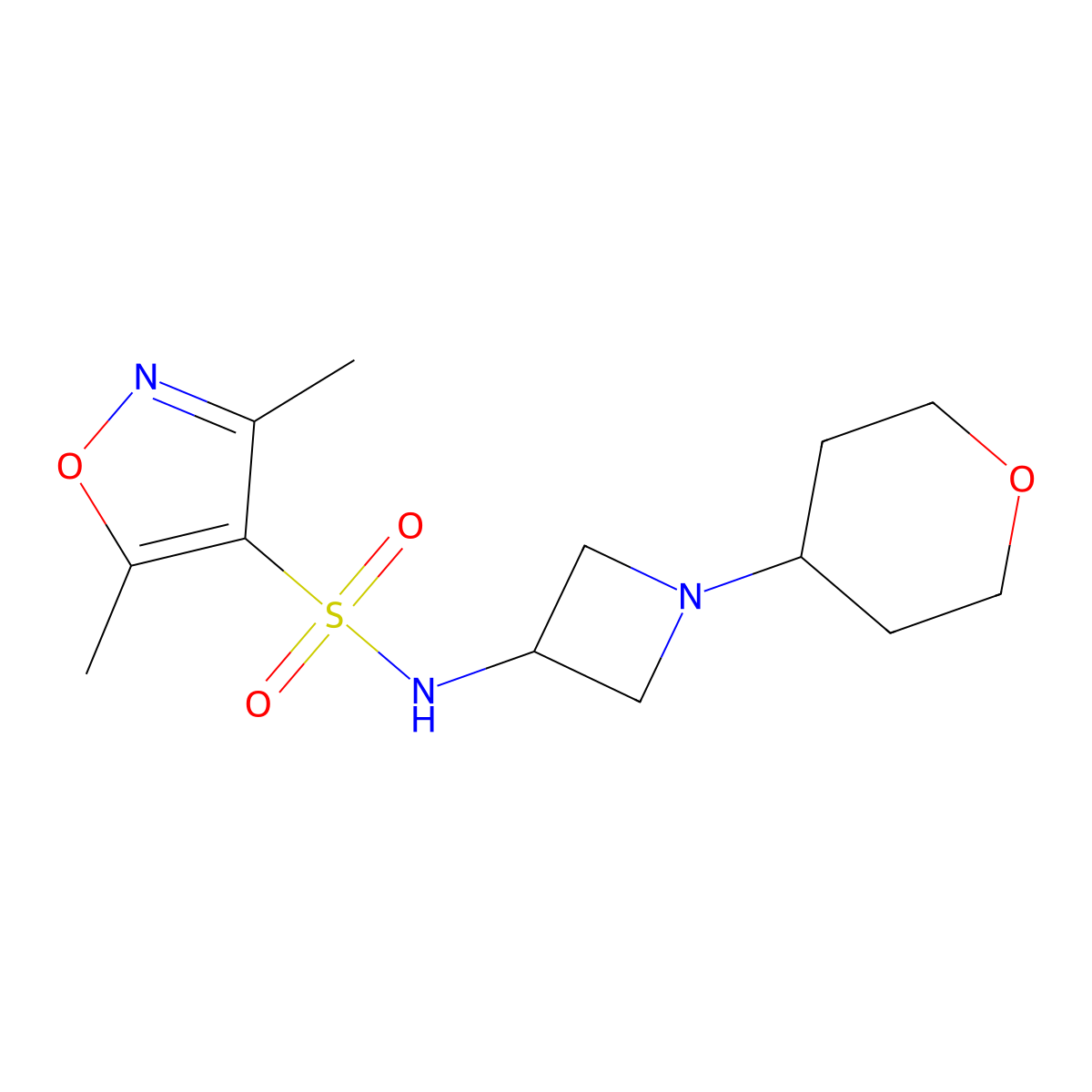 3,5-Dimethyl-N-[1-(oxan-4-yl)azetidin-3-yl]-1,2-oxazole-4-sulfonamide molecular structure, CAS 2415630-17-8