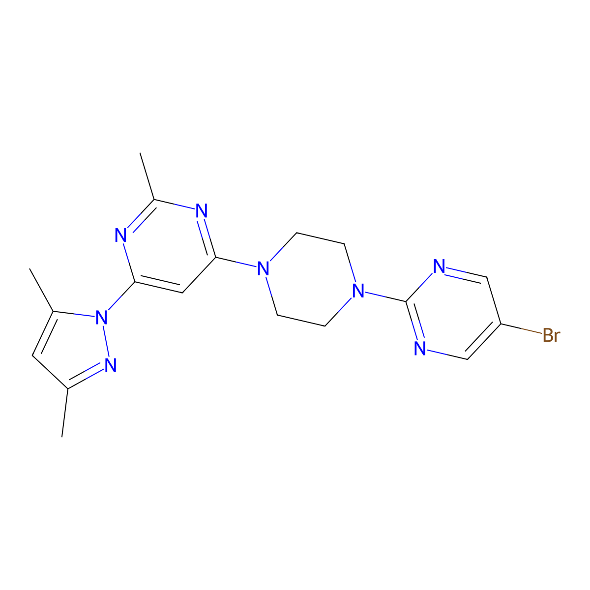 4-[4-(5-bromopyrimidin-2-yl)piperazin-1-yl]-6-(3,5-dimethyl-1H-pyrazol-1-yl)-2-methylpyrimidine molecular structure, CAS 2415630-24-7