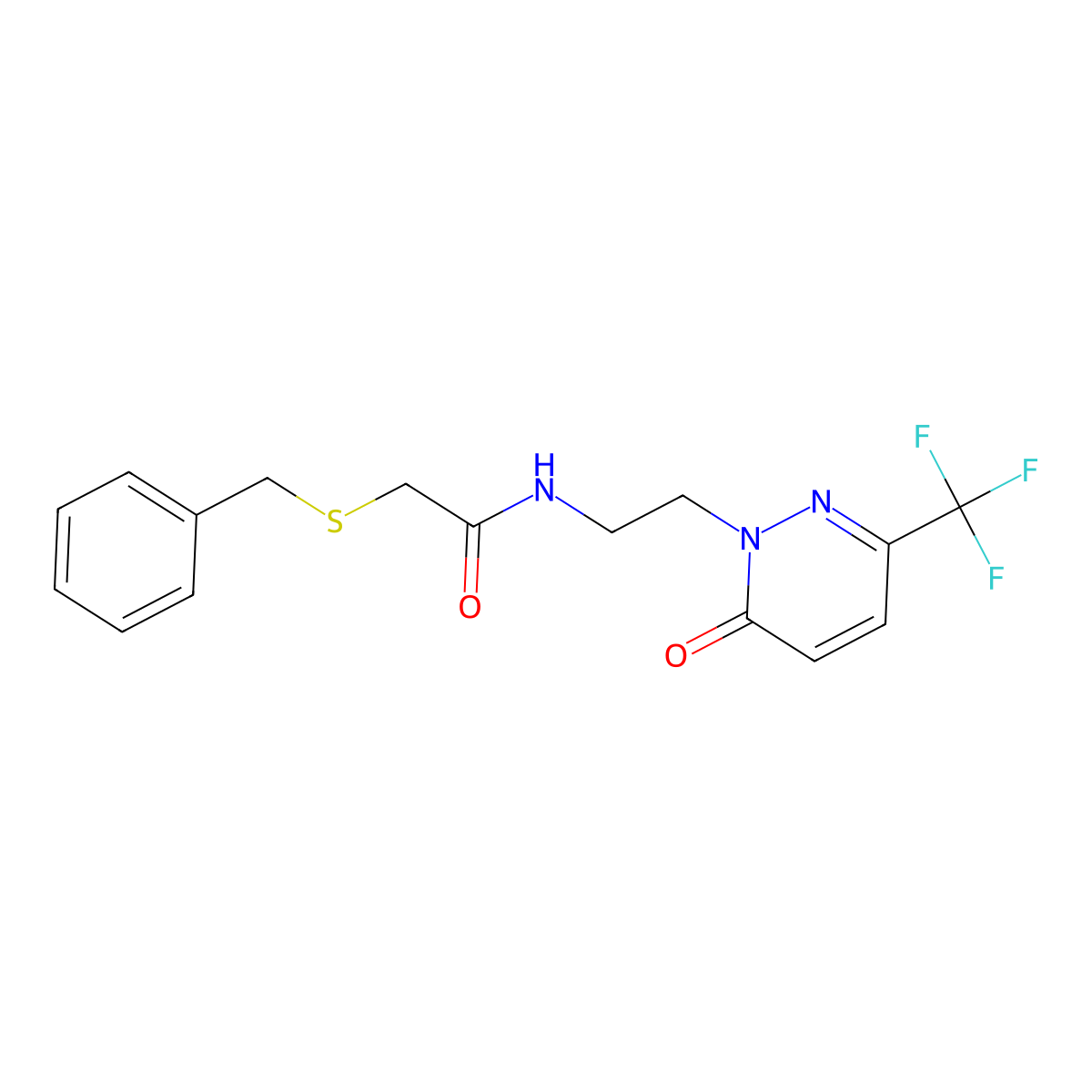 2-(benzylsulfanyl)-N-{2-[6-oxo-3-(trifluoromethyl)-1,6-dihydropyridazin-1-yl]ethyl}acetamide molecular structure, CAS 2415630-26-9