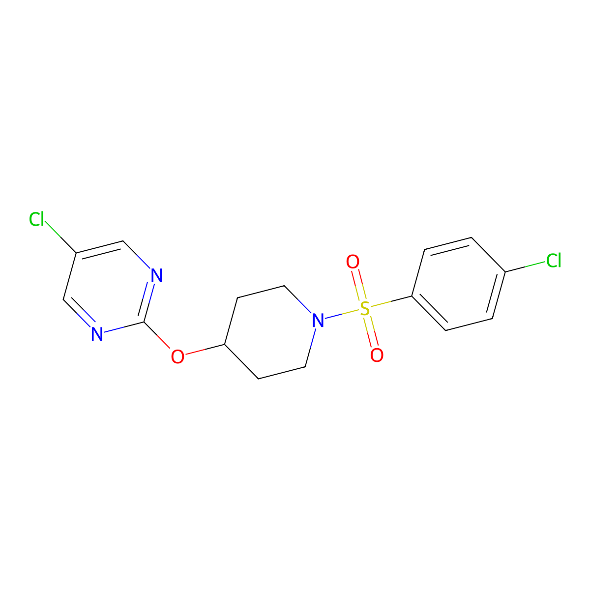 5-Chloro-2-{[1-(4-chlorobenzenesulfonyl)piperidin-4-yl]oxy}pyrimidine molecular structure, CAS 2415630-27-0