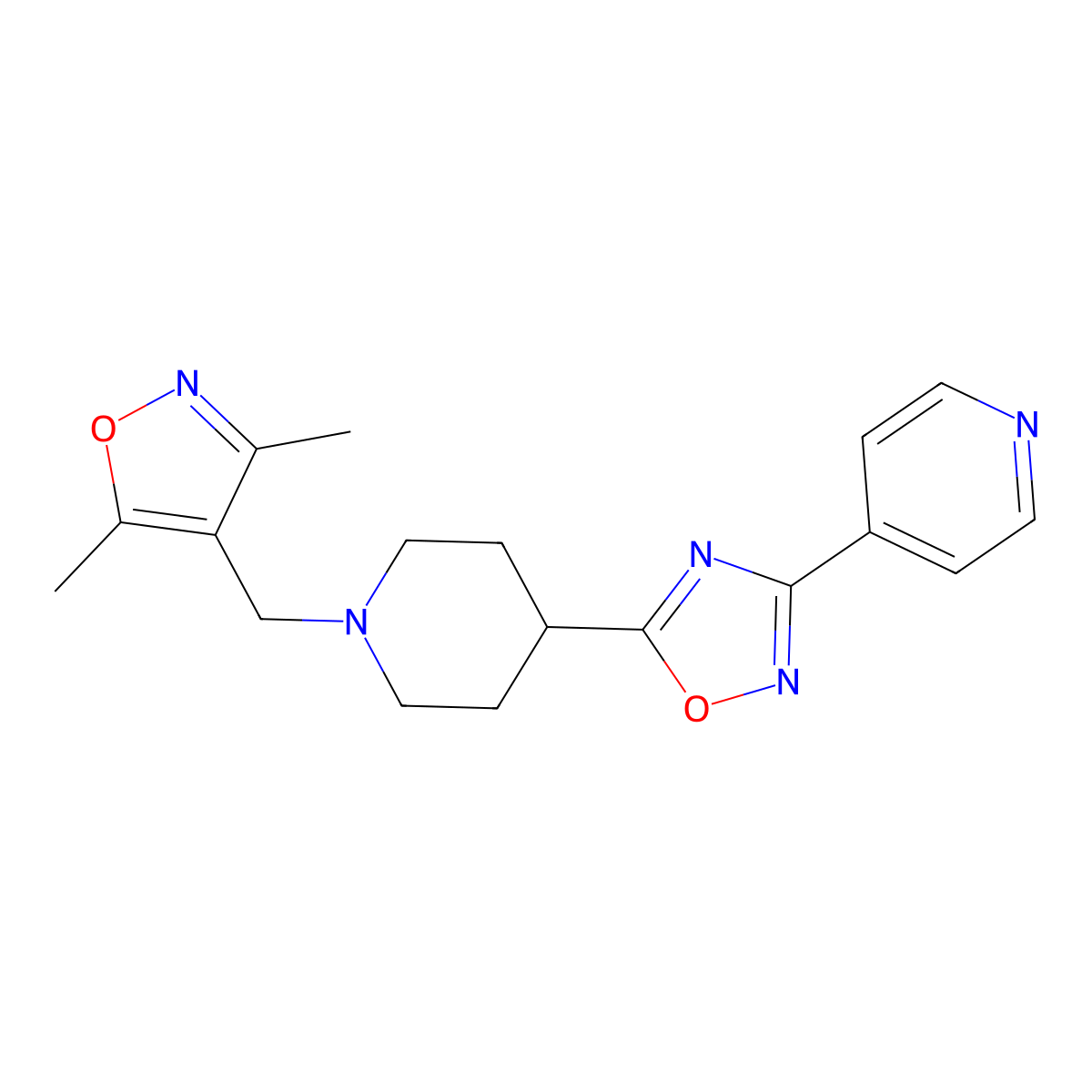 4-(5-{1-[(3,5-Dimethyl-1,2-oxazol-4-yl)methyl]piperidin-4-yl}-1,2,4-oxadiazol-3-yl)pyridine molecular structure, CAS 2415630-30-5
