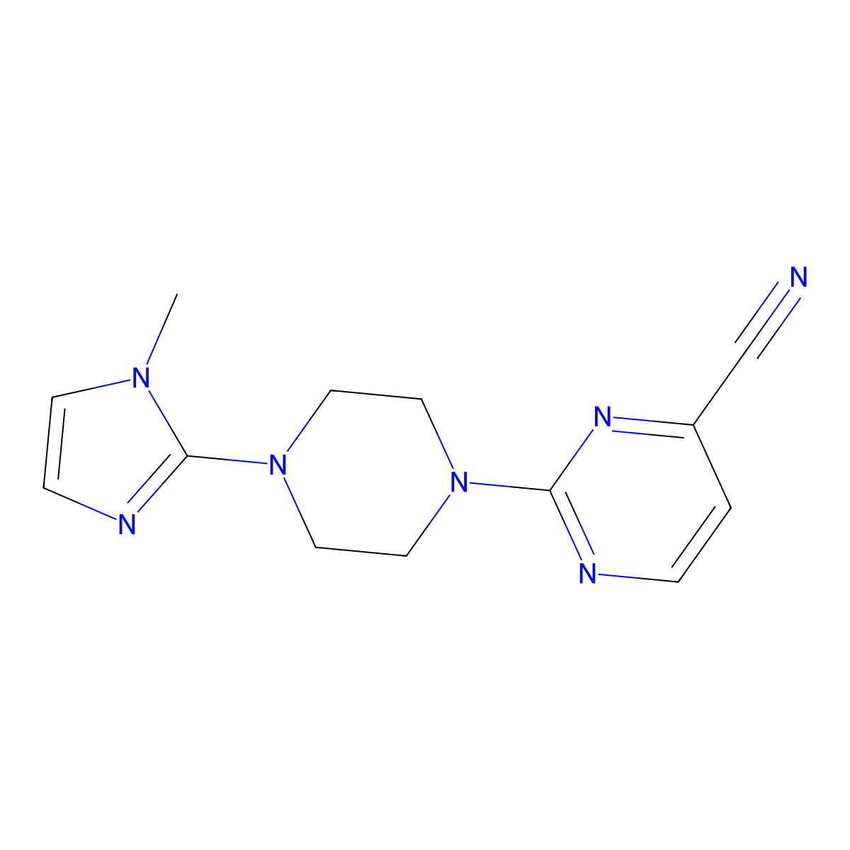 2-[4-(1-Methylimidazol-2-yl)piperazin-1-yl]pyrimidine-4-carbonitrile molecular structure, CAS 2415630-31-6