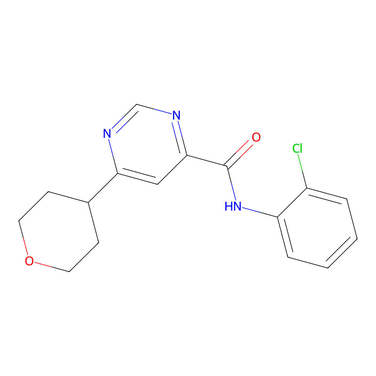 N-(2-Chlorophenyl)-6-(oxan-4-yl)pyrimidine-4-carboxamide molecular structure, CAS 2415630-40-7