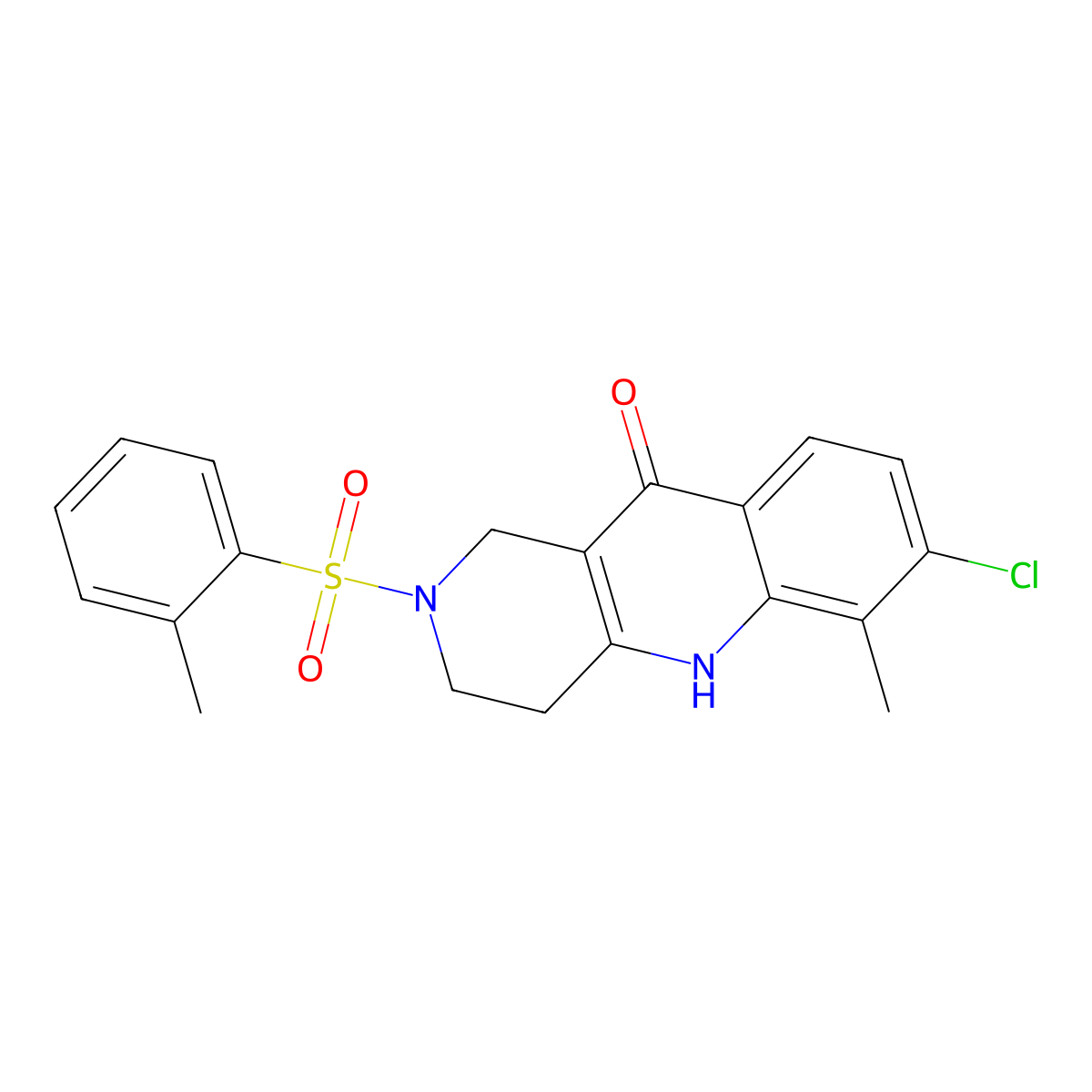 7-chloro-6-methyl-2-(2-methylbenzenesulfonyl)-1H,2H,3H,4H,5H,10H-benzo[b]1,6-naphthyridin-10-one molecular structure, CAS 2415630-42-9