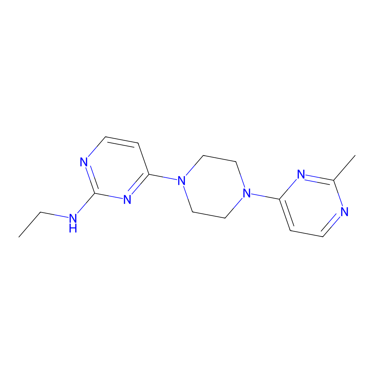 N-ethyl-4-[4-(2-methylpyrimidin-4-yl)piperazin-1-yl]pyrimidin-2-amine molecular structure, CAS 2415630-45-2