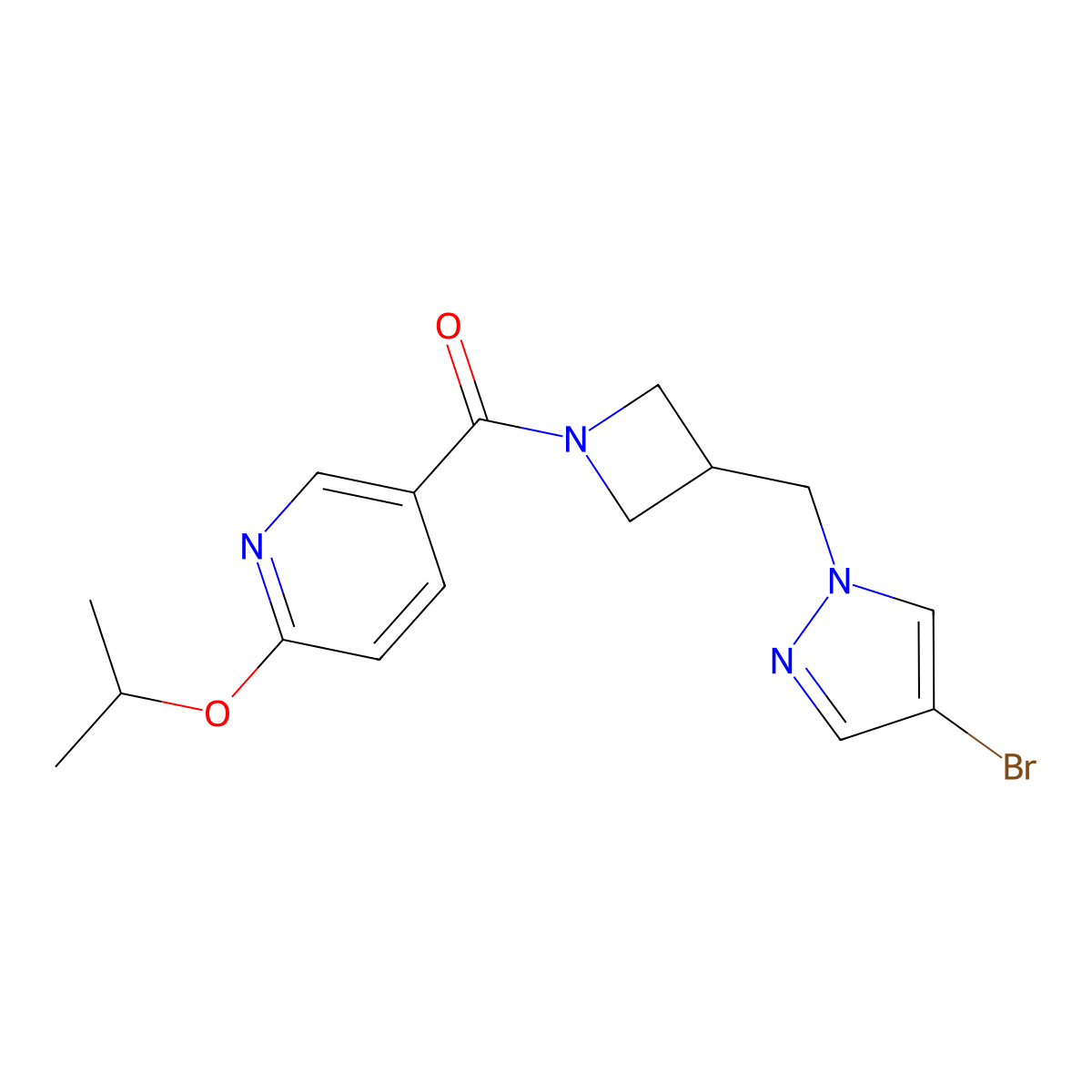 5-{3-[(4-bromo-1H-pyrazol-1-yl)methyl]azetidine-1-carbonyl}-2-(propan-2-yloxy)pyridine molecular structure, CAS 2415630-50-9