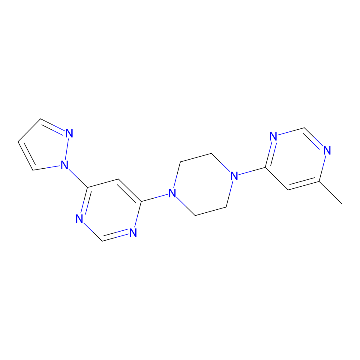 4-[4-(6-methylpyrimidin-4-yl)piperazin-1-yl]-6-(1H-pyrazol-1-yl)pyrimidine molecular structure, CAS 2415630-54-3