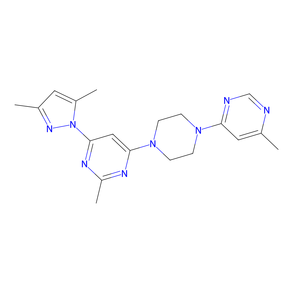 4-(3,5-dimethyl-1H-pyrazol-1-yl)-2-methyl-6-[4-(6-methylpyrimidin-4-yl)piperazin-1-yl]pyrimidine molecular structure, CAS 2415630-58-7