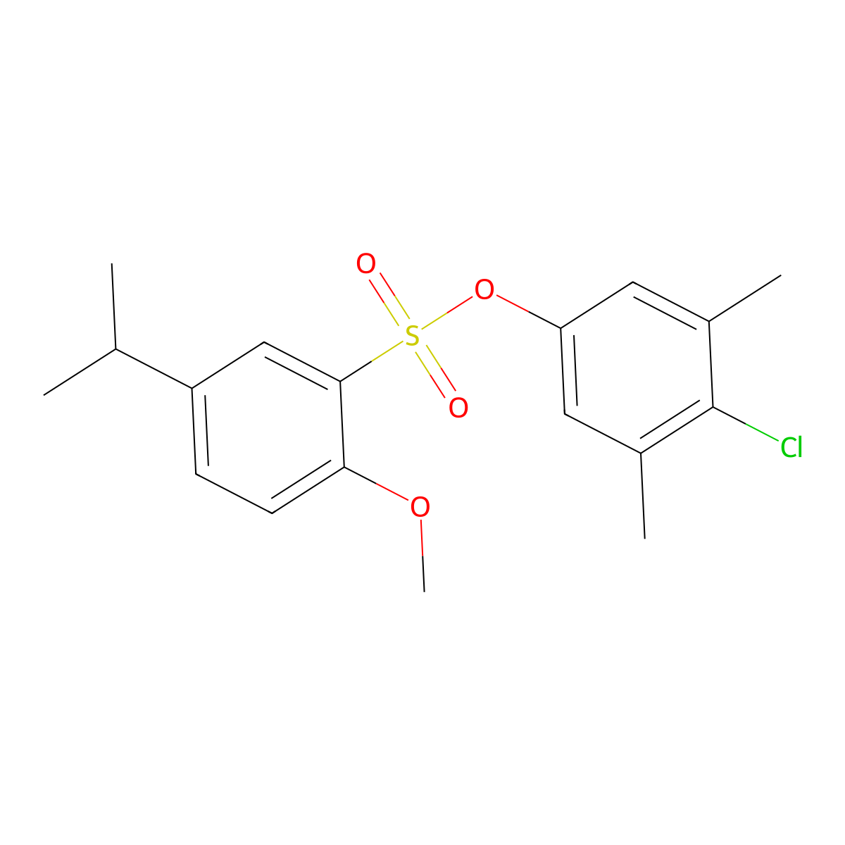 4-Chloro-3,5-dimethylphenyl 2-methoxy-5-(propan-2-yl)benzene-1-sulfonate molecular structure, CAS 2415630-59-8