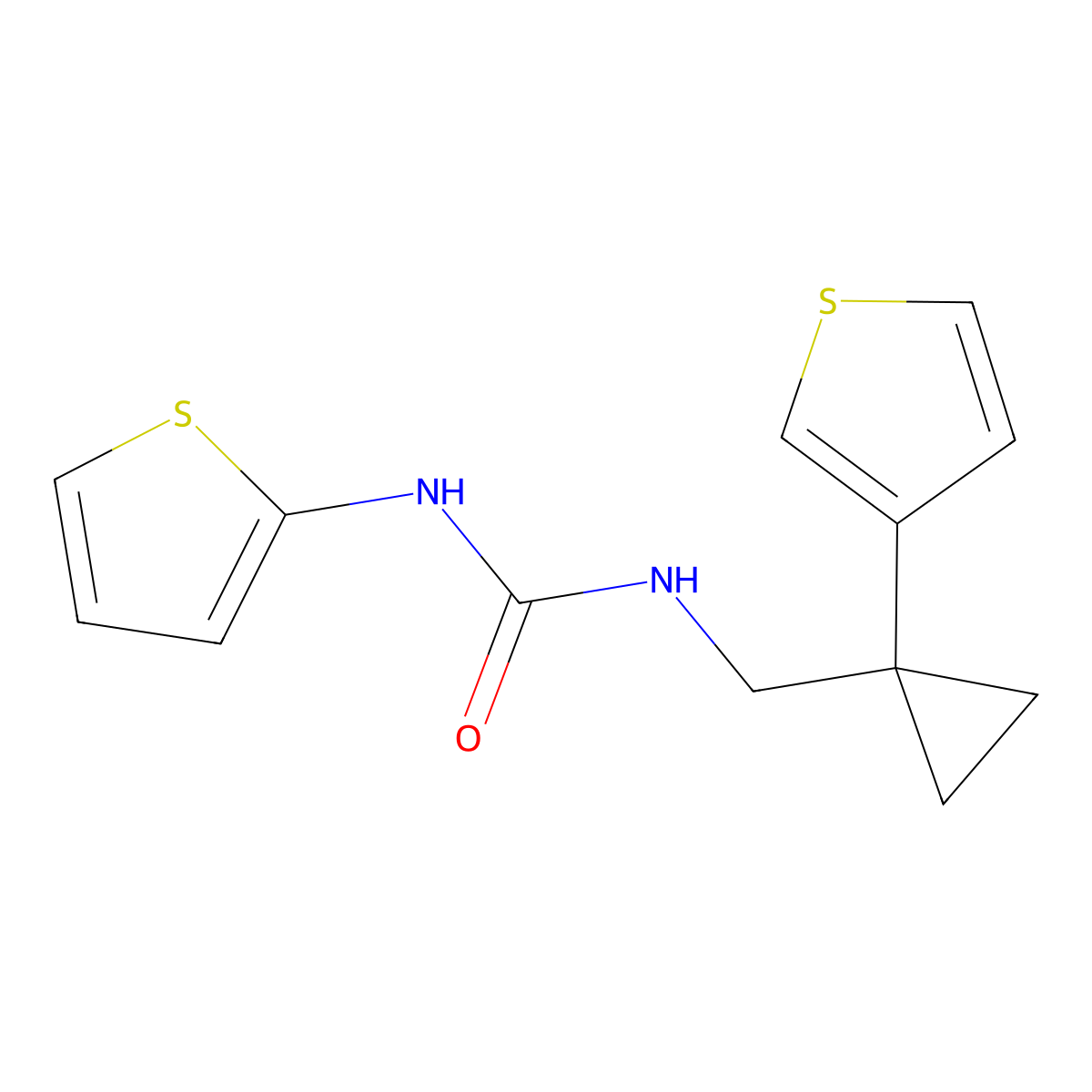 1-(Thiophen-2-yl)-3-{[1-(thiophen-3-yl)cyclopropyl]methyl}urea molecular structure, CAS 2415630-61-2