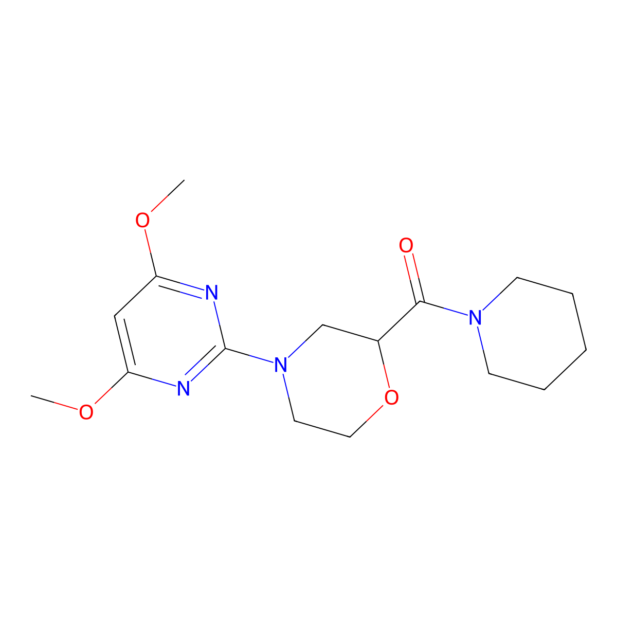 4-(4,6-Dimethoxypyrimidin-2-yl)-2-(piperidine-1-carbonyl)morpholine molecular structure, CAS 2415630-63-4