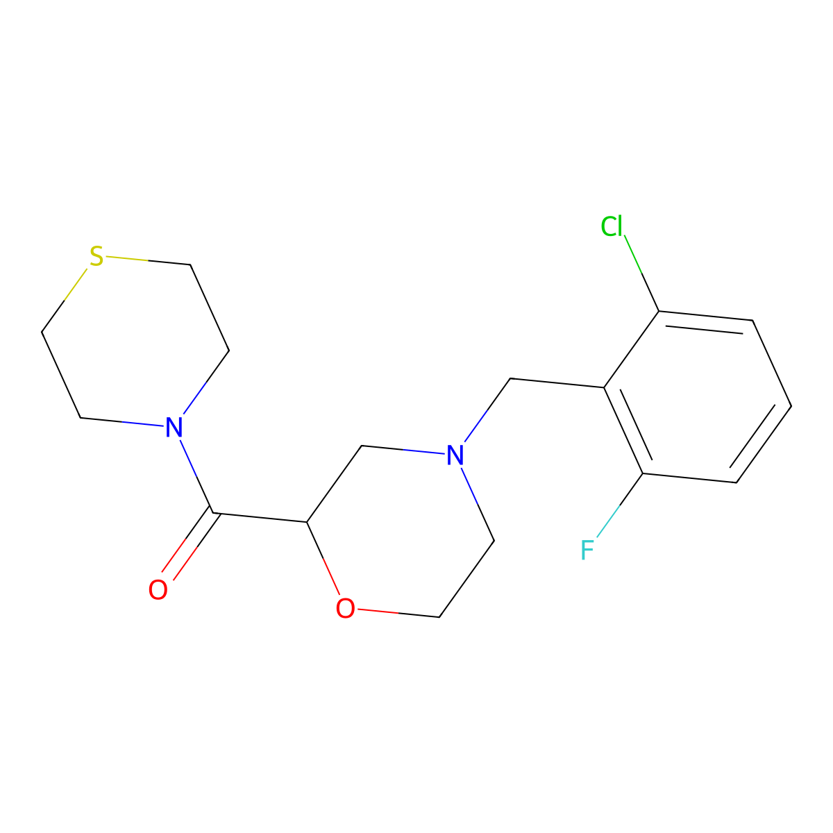 4-[(2-Chloro-6-fluorophenyl)methyl]-2-(thiomorpholine-4-carbonyl)morpholine molecular structure, CAS 2415630-64-5