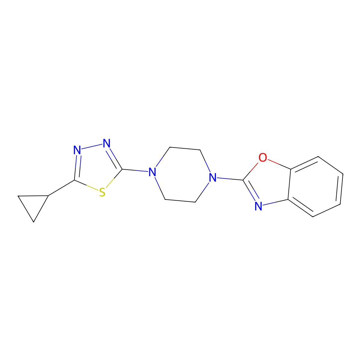 2-[4-(5-Cyclopropyl-1,3,4-thiadiazol-2-yl)piperazin-1-yl]-1,3-benzoxazole molecular structure, CAS 2415630-68-9