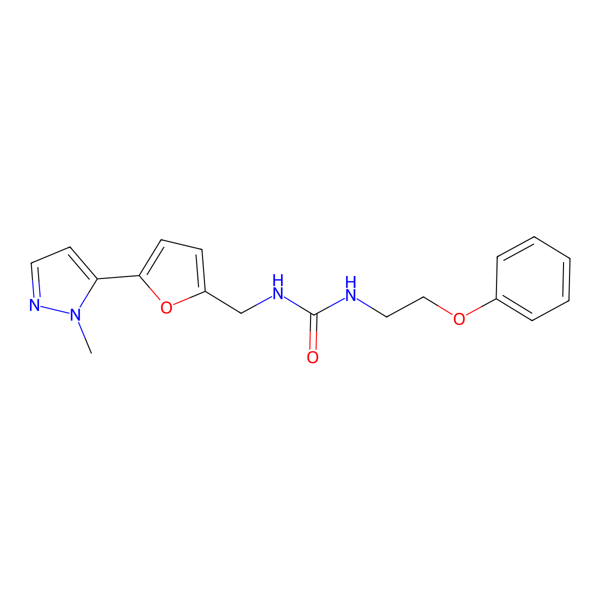 3-{[5-(1-methyl-1H-pyrazol-5-yl)furan-2-yl]methyl}-1-(2-phenoxyethyl)urea molecular structure, CAS 2415630-72-5