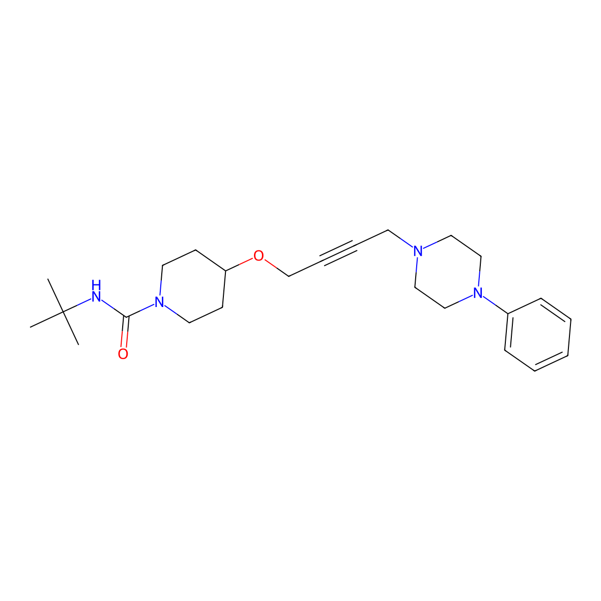 N-tert-butyl-4-{[4-(4-phenylpiperazin-1-yl)but-2-yn-1-yl]oxy}piperidine-1-carboxamide molecular structure, CAS 2415630-73-6