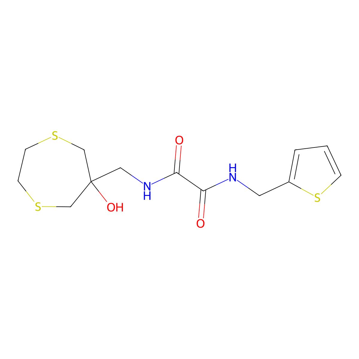 N'-[(6-hydroxy-1,4-dithiepan-6-yl)methyl]-N-[(thiophen-2-yl)methyl]ethanediamide molecular structure, CAS 2415630-86-1