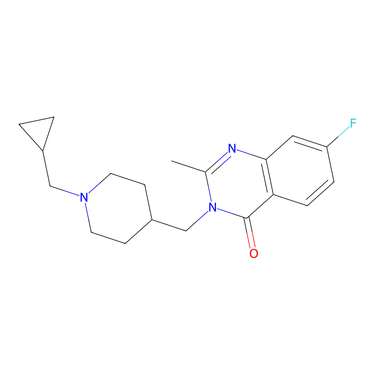 3-{[1-(Cyclopropylmethyl)piperidin-4-yl]methyl}-7-fluoro-2-methyl-3,4-dihydroquinazolin-4-one molecular structure, CAS 2415630-89-4