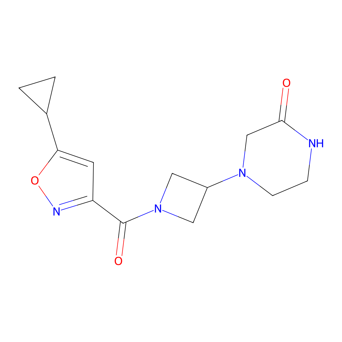 4-[1-(5-Cyclopropyl-1,2-oxazole-3-carbonyl)azetidin-3-yl]piperazin-2-one molecular structure, CAS 2415630-91-8
