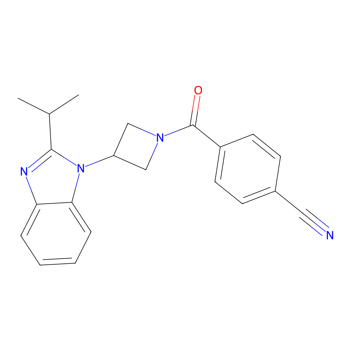 4-{3-[2-(propan-2-yl)-1H-1,3-benzodiazol-1-yl]azetidine-1-carbonyl}benzonitrile molecular structure, CAS 2415630-92-9