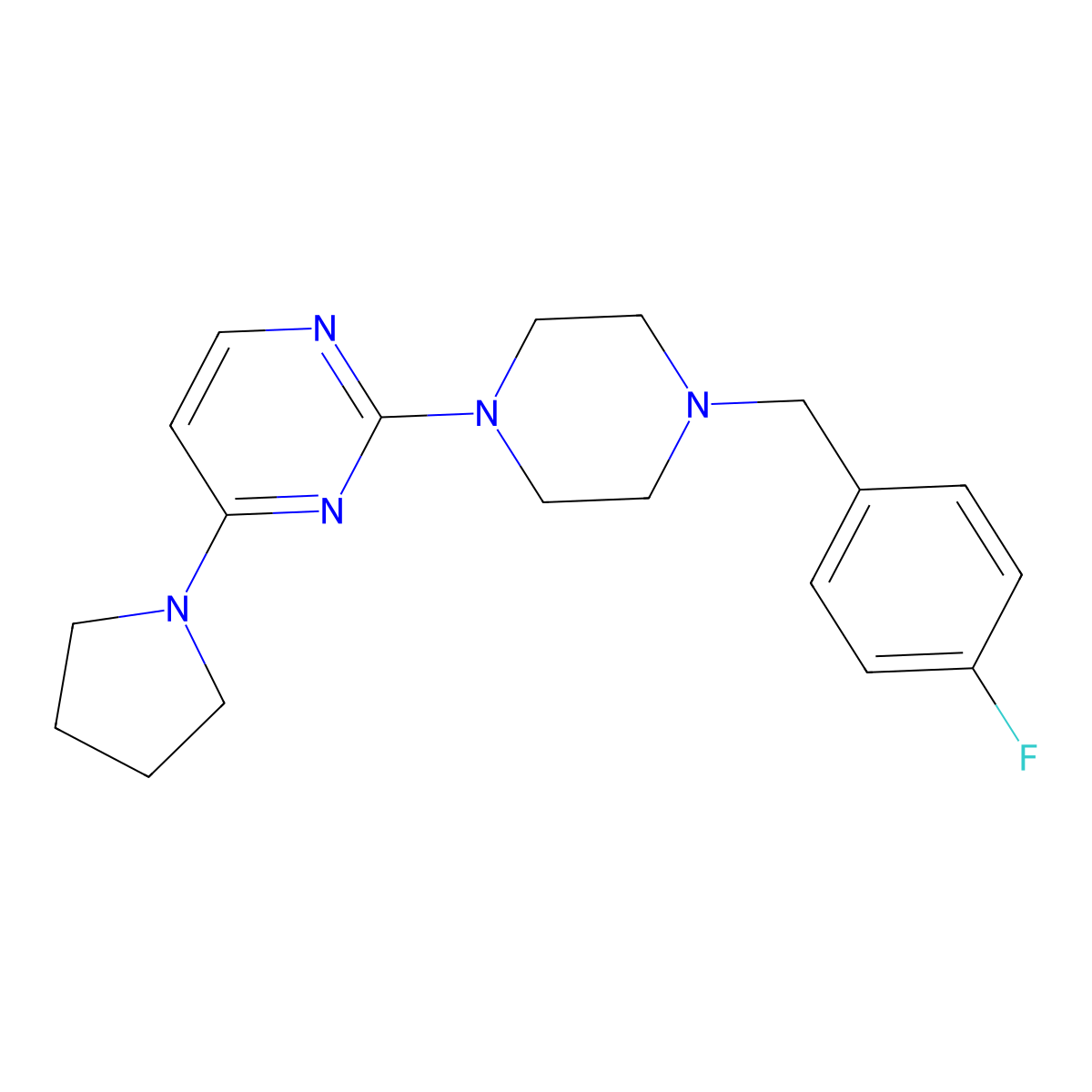 2-{4-[(4-Fluorophenyl)methyl]piperazin-1-yl}-4-(pyrrolidin-1-yl)pyrimidine molecular structure, CAS 2415630-93-0