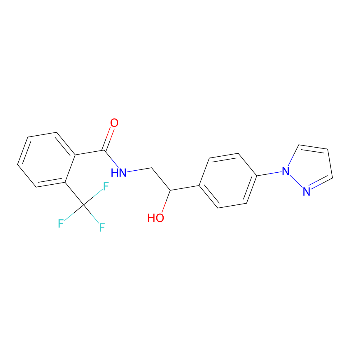 N-{2-hydroxy-2-[4-(1H-pyrazol-1-yl)phenyl]ethyl}-2-(trifluoromethyl)benzamide molecular structure, CAS 2415630-97-4