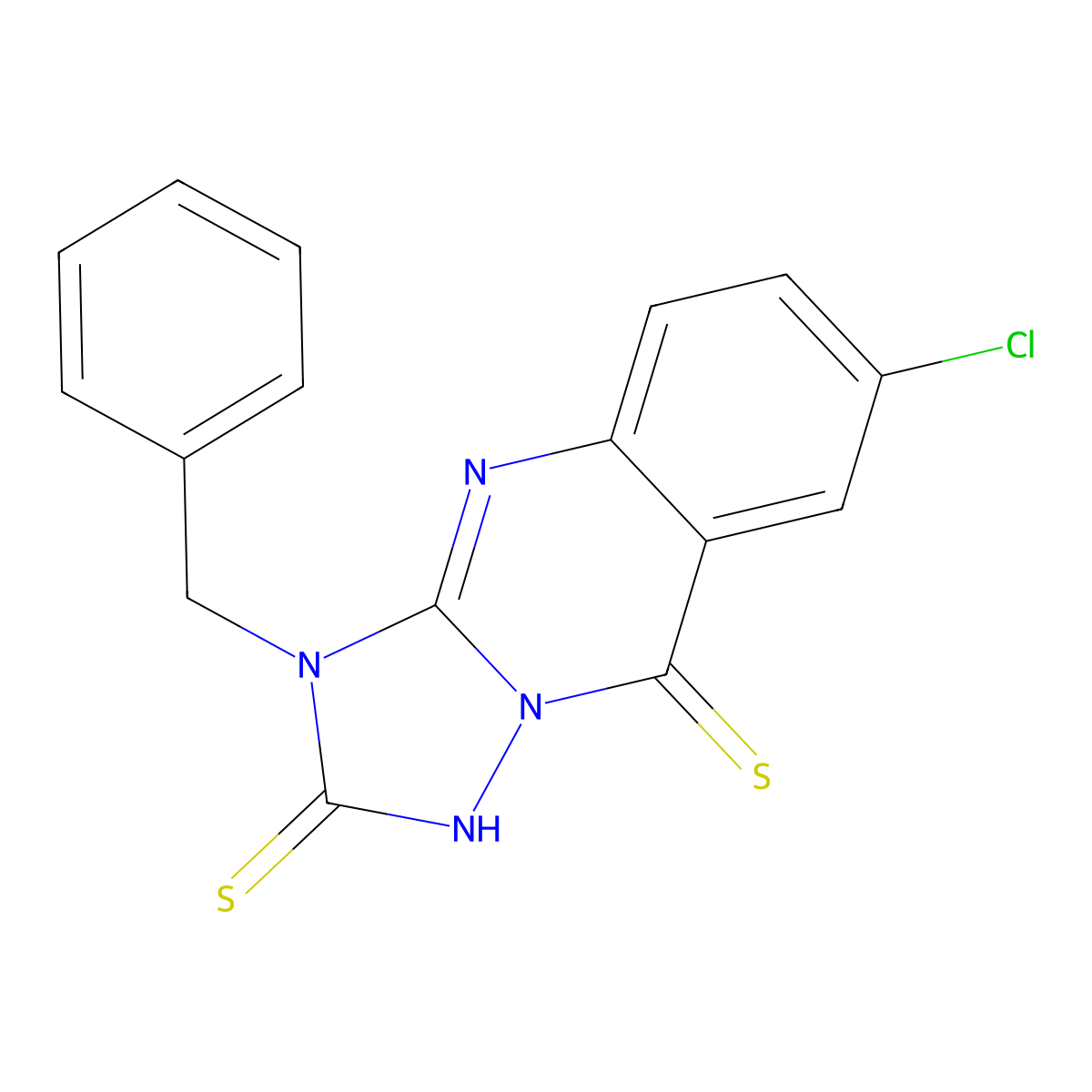 3-benzyl-7-chloro-1H,2H,3H,9H-[1,2,4]triazolo[3,2-b]quinazoline-2,9-dithione molecular structure, CAS 2415630-99-6