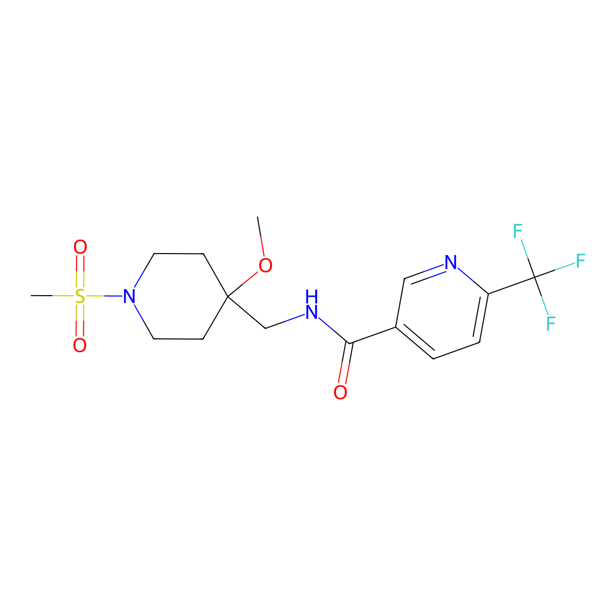 N-[(1-methanesulfonyl-4-methoxypiperidin-4-yl)methyl]-6-(trifluoromethyl)pyridine-3-carboxamide molecular structure, CAS 2415631-00-2