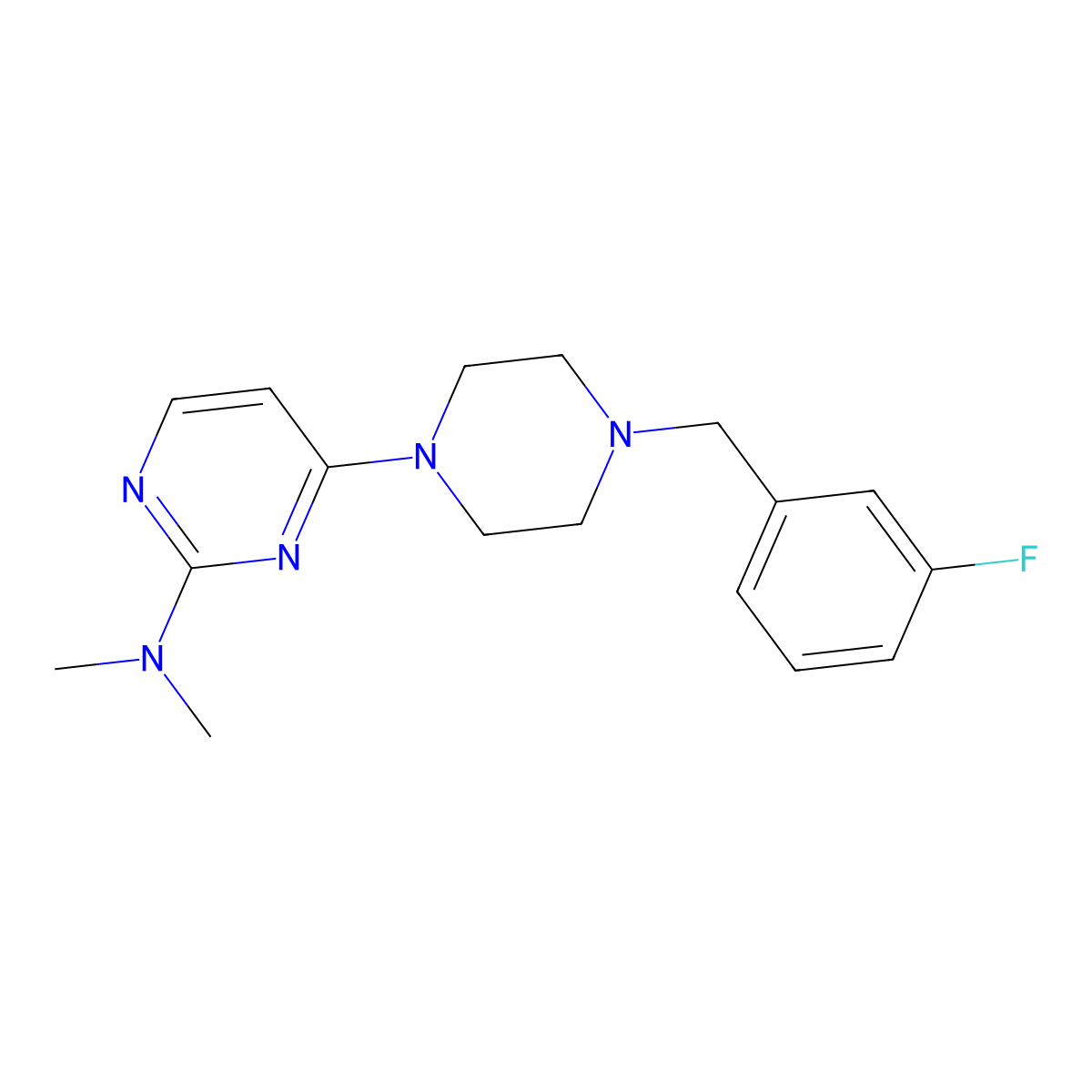 4-{4-[(3-fluorophenyl)methyl]piperazin-1-yl}-N,N-dimethylpyrimidin-2-amine molecular structure, CAS 2415631-03-5