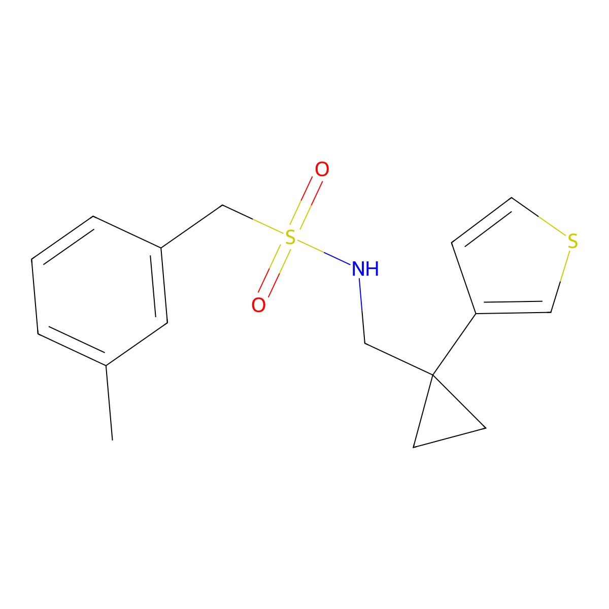 1-(3-methylphenyl)-N-{[1-(thiophen-3-yl)cyclopropyl]methyl}methanesulfonamide molecular structure, CAS 2415631-08-0