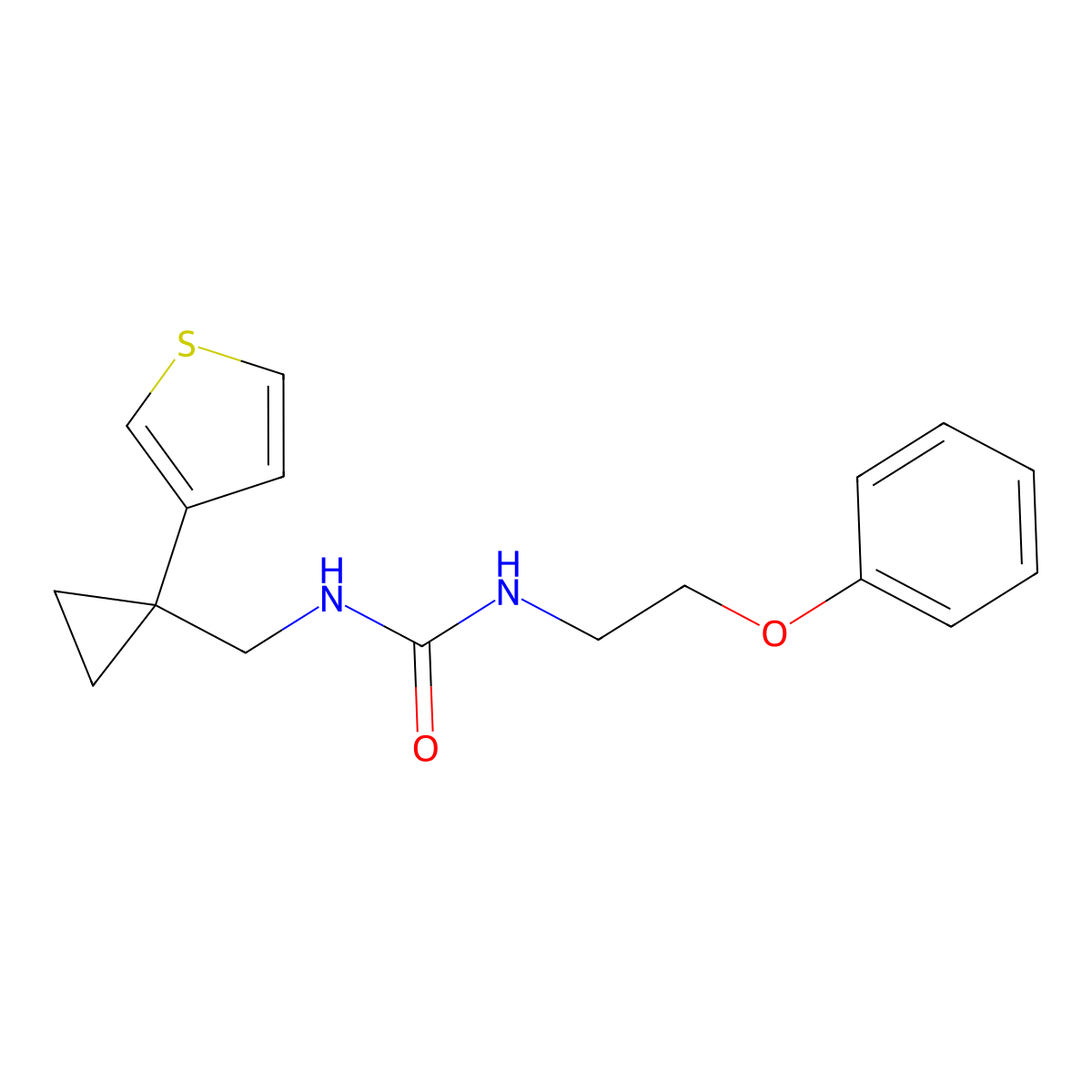1-(2-Phenoxyethyl)-3-{[1-(thiophen-3-yl)cyclopropyl]methyl}urea molecular structure, CAS 2415631-10-4