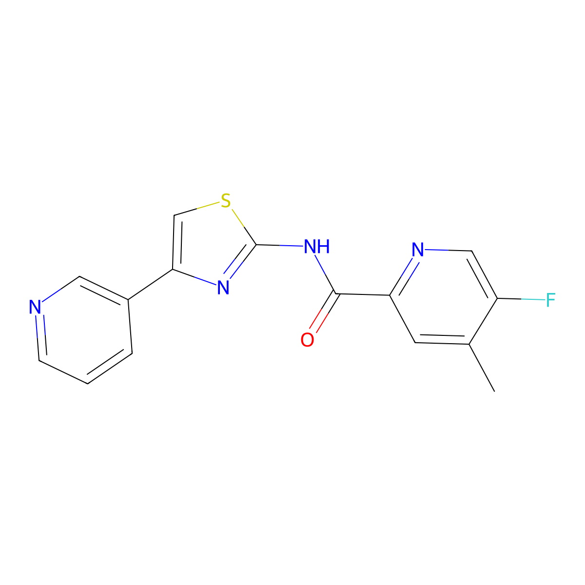 5-fluoro-4-methyl-N-[4-(pyridin-3-yl)-1,3-thiazol-2-yl]pyridine-2-carboxamide molecular structure, CAS 2415631-20-6
