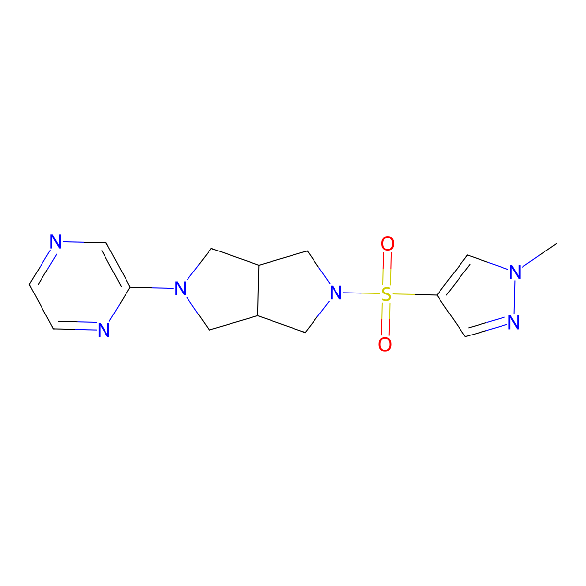 2-{5-[(1-methyl-1H-pyrazol-4-yl)sulfonyl]-octahydropyrrolo[3,4-c]pyrrol-2-yl}pyrazine molecular structure, CAS 2415631-23-9