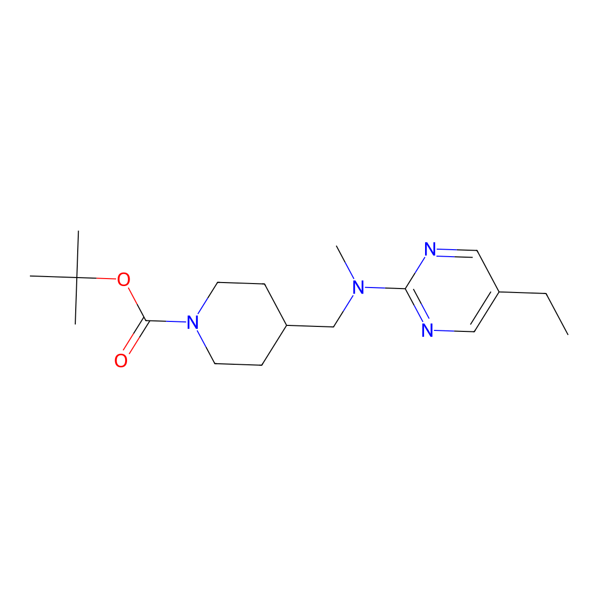 Tert-butyl 4-{[(5-ethylpyrimidin-2-yl)(methyl)amino]methyl}piperidine-1-carboxylate molecular structure, CAS 2415631-26-2