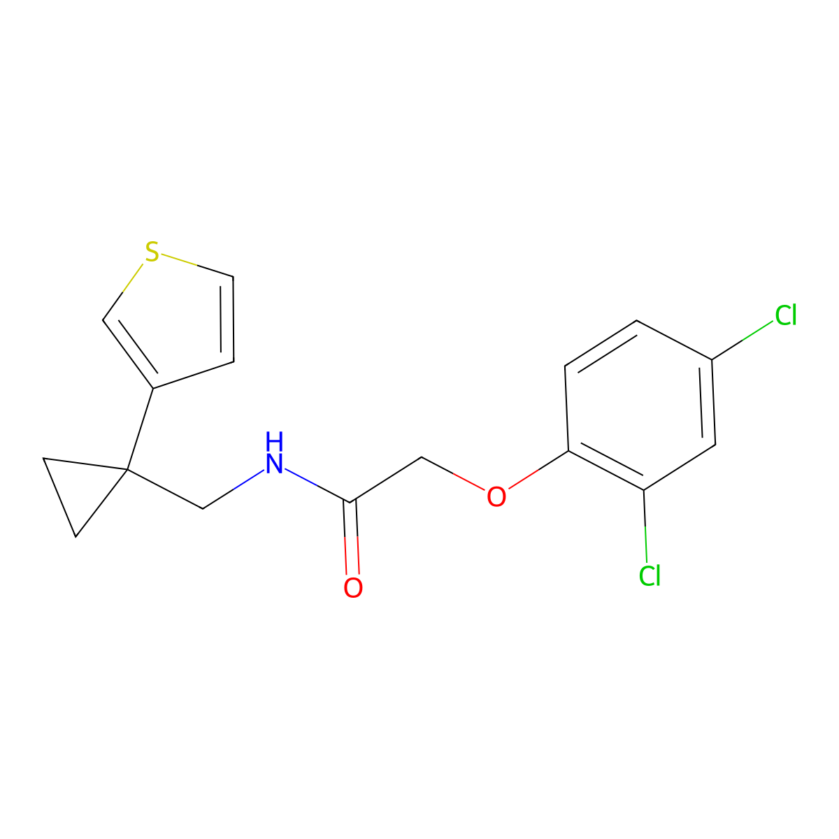 2-(2,4-dichlorophenoxy)-N-{[1-(thiophen-3-yl)cyclopropyl]methyl}acetamide molecular structure, CAS 2415631-27-3