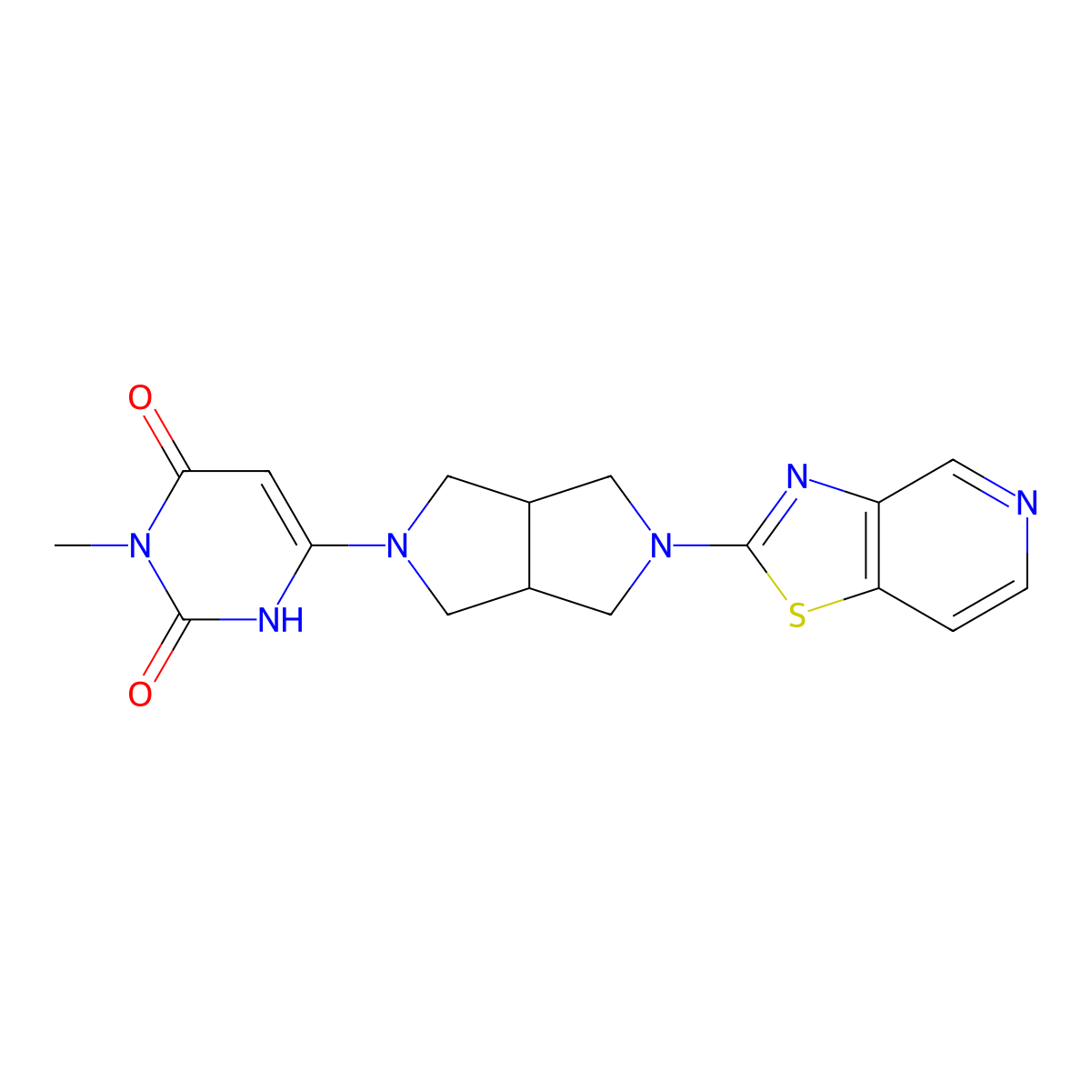 3-Methyl-6-(5-{[1,3]thiazolo[4,5-c]pyridin-2-yl}-octahydropyrrolo[3,4-c]pyrrol-2-yl)-1,2,3,4-tetrahydropyrimidine-2,4-dione molecular structure, CAS 2415631-34-2
