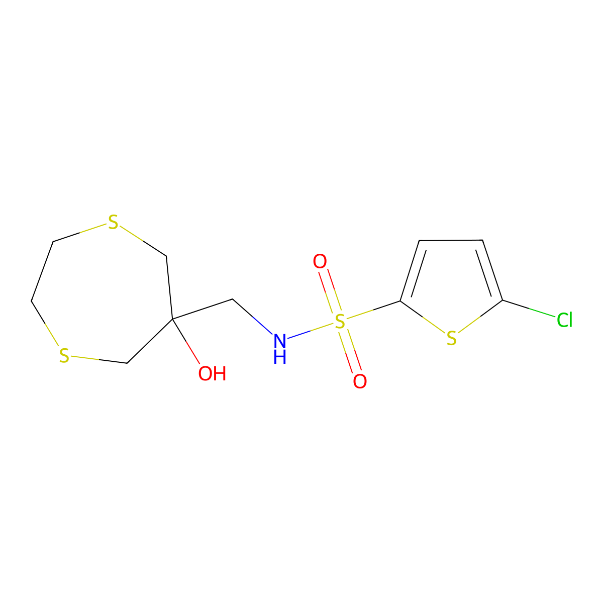5-Chloro-N-[(6-hydroxy-1,4-dithiepan-6-yl)methyl]thiophene-2-sulfonamide molecular structure, CAS 2415631-35-3
