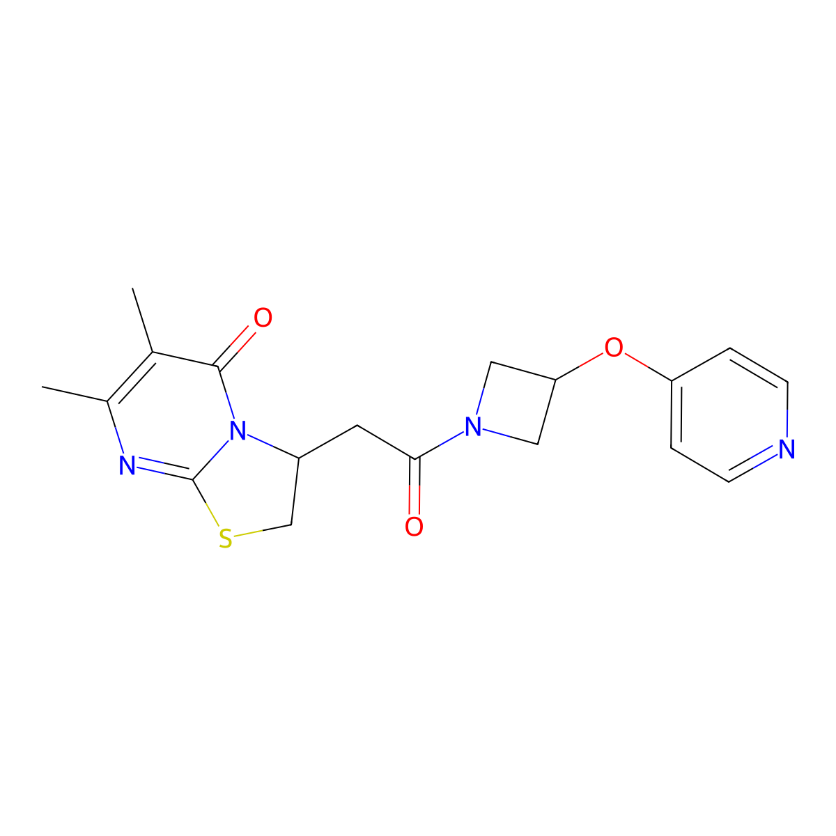 6,7-dimethyl-3-{2-oxo-2-[3-(pyridin-4-yloxy)azetidin-1-yl]ethyl}-2H,3H,5H-[1,3]thiazolo[3,2-a]pyrimidin-5-one molecular structure, CAS 2415631-36-4