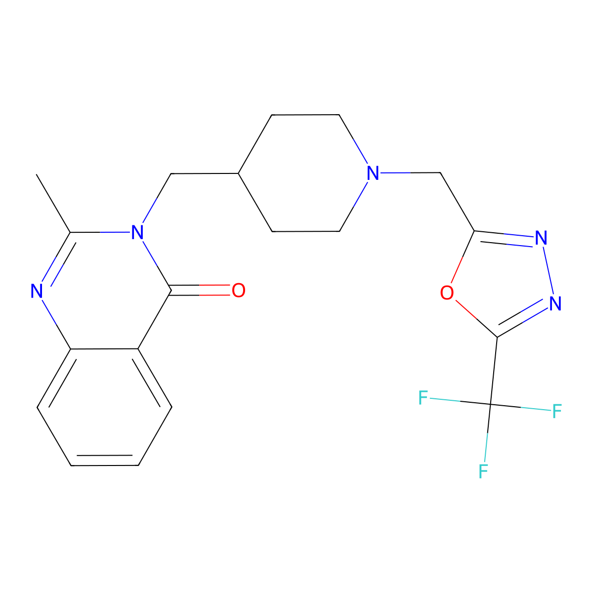 2-Methyl-3-[(1-{[5-(trifluoromethyl)-1,3,4-oxadiazol-2-yl]methyl}piperidin-4-yl)methyl]-3,4-dihydroquinazolin-4-one molecular structure, CAS 2415631-39-7