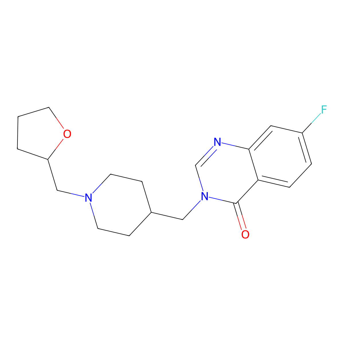 7-Fluoro-3-({1-[(oxolan-2-yl)methyl]piperidin-4-yl}methyl)-3,4-dihydroquinazolin-4-one molecular structure, CAS 2415631-41-1