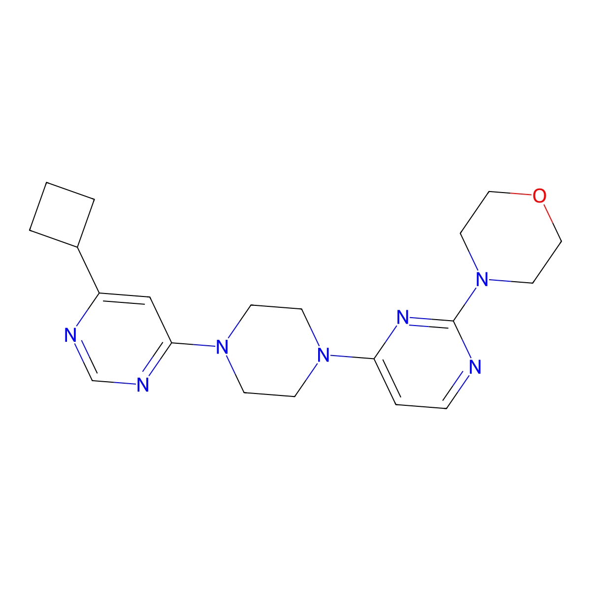 4-{4-[4-(6-Cyclobutylpyrimidin-4-yl)piperazin-1-yl]pyrimidin-2-yl}morpholine molecular structure, CAS 2415631-46-6