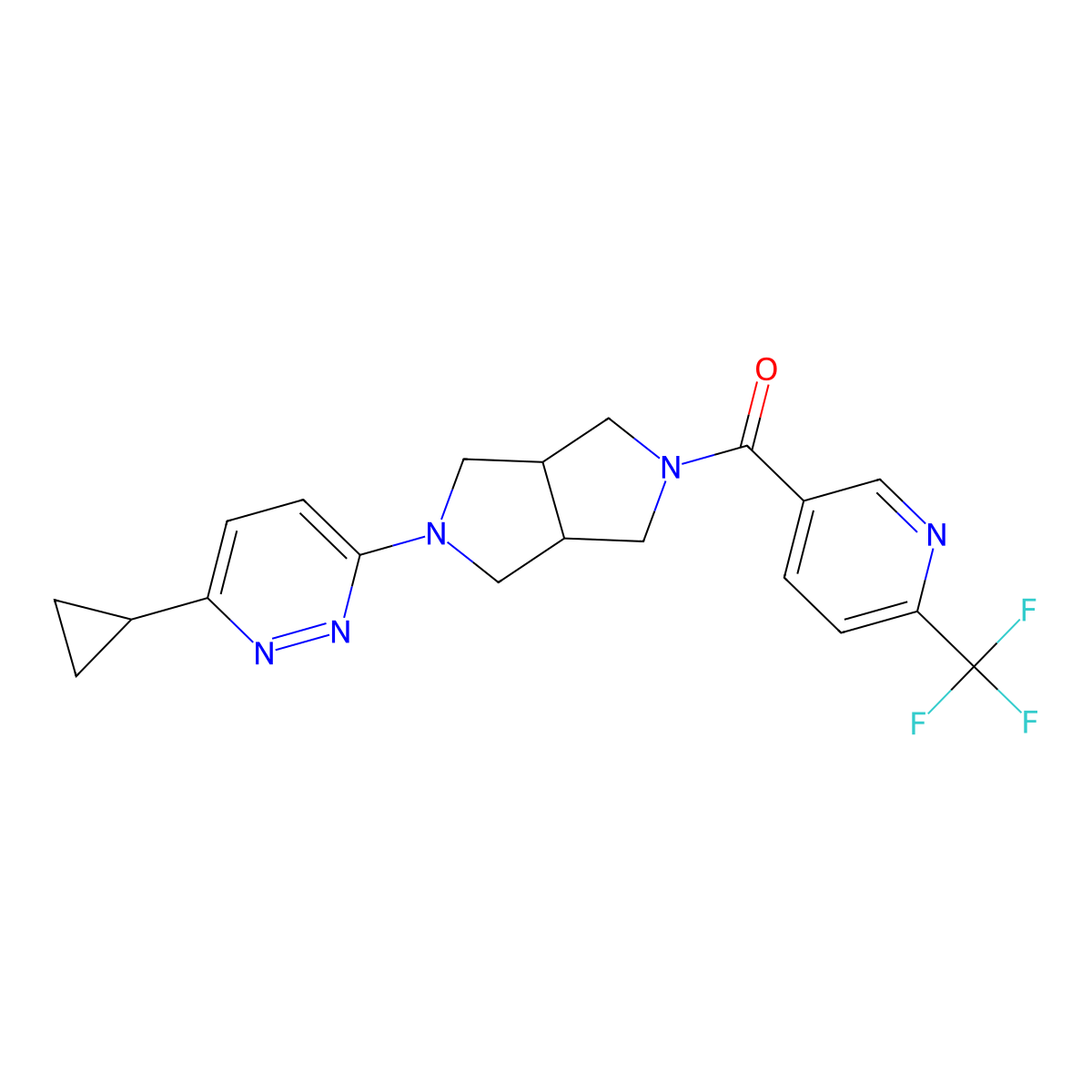 3-Cyclopropyl-6-{5-[6-(trifluoromethyl)pyridine-3-carbonyl]-octahydropyrrolo[3,4-c]pyrrol-2-yl}pyridazine molecular structure, CAS 2415631-47-7