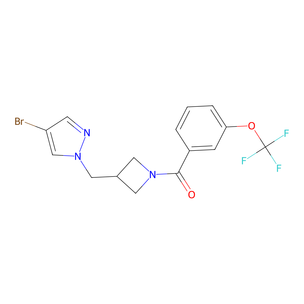 4-bromo-1-({1-[3-(trifluoromethoxy)benzoyl]azetidin-3-yl}methyl)-1H-pyrazole molecular structure, CAS 2415631-49-9