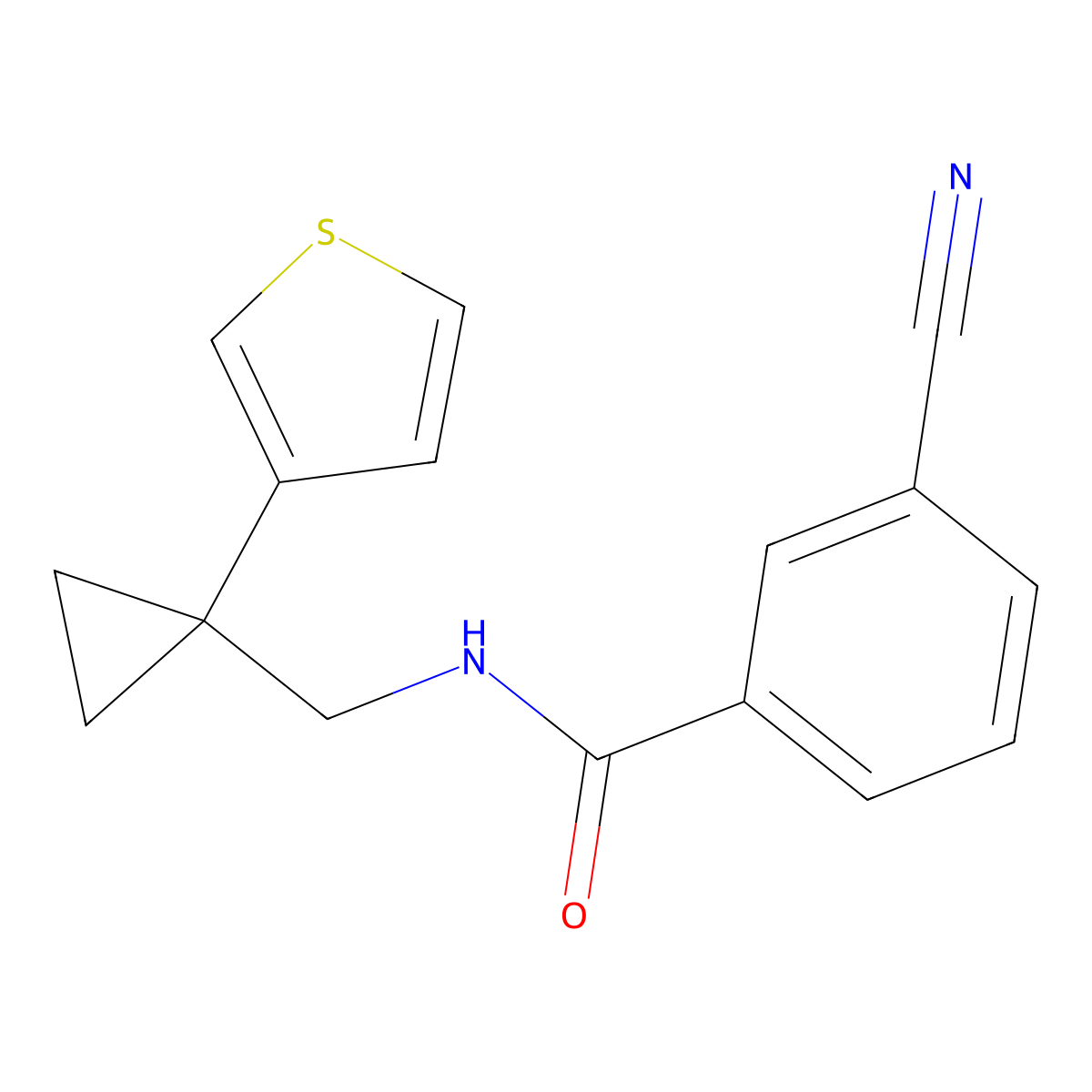 3-cyano-N-{[1-(thiophen-3-yl)cyclopropyl]methyl}benzamide molecular structure, CAS 2415631-52-4