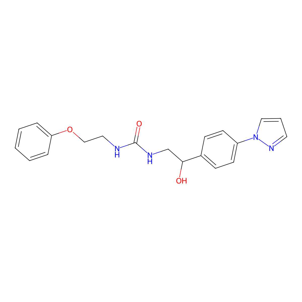 3-{2-hydroxy-2-[4-(1H-pyrazol-1-yl)phenyl]ethyl}-1-(2-phenoxyethyl)urea molecular structure, CAS 2415631-55-7