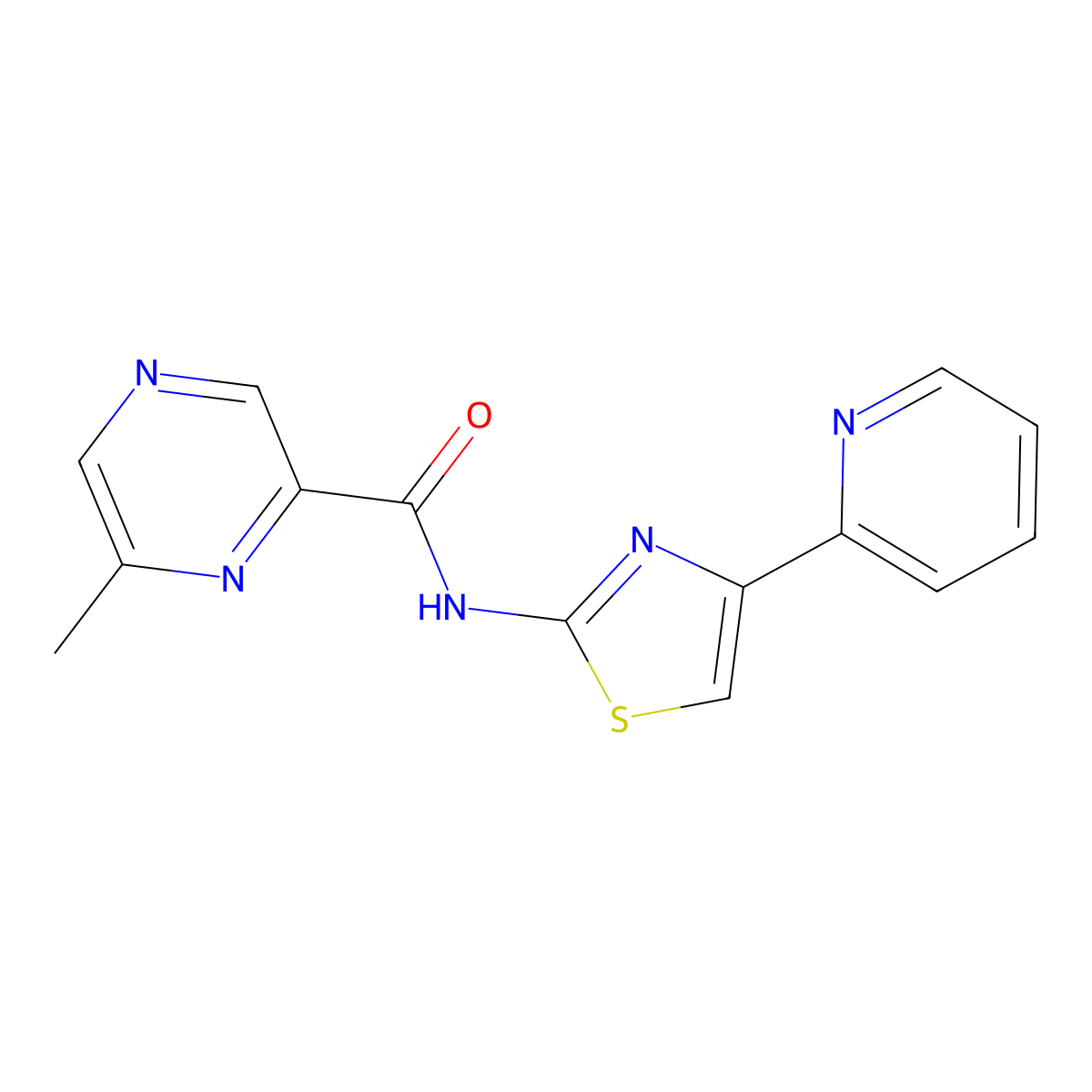 6-methyl-N-[4-(pyridin-2-yl)-1,3-thiazol-2-yl]pyrazine-2-carboxamide molecular structure, CAS 2415631-57-9