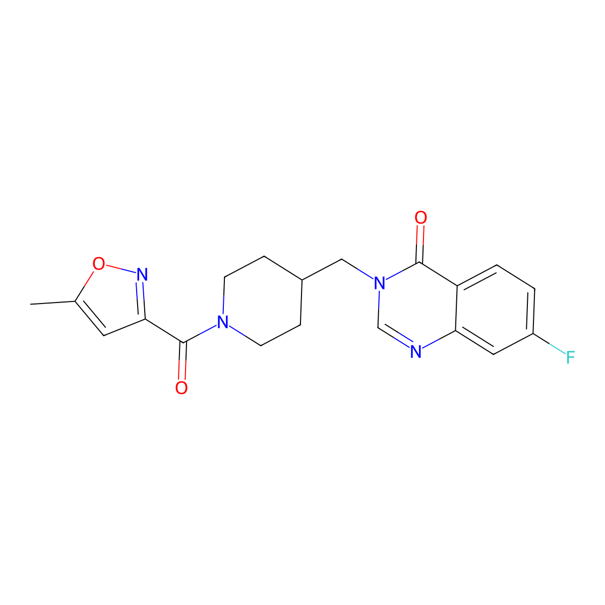 7-Fluoro-3-{[1-(5-methyl-1,2-oxazole-3-carbonyl)piperidin-4-yl]methyl}-3,4-dihydroquinazolin-4-one molecular structure, CAS 2415631-60-4