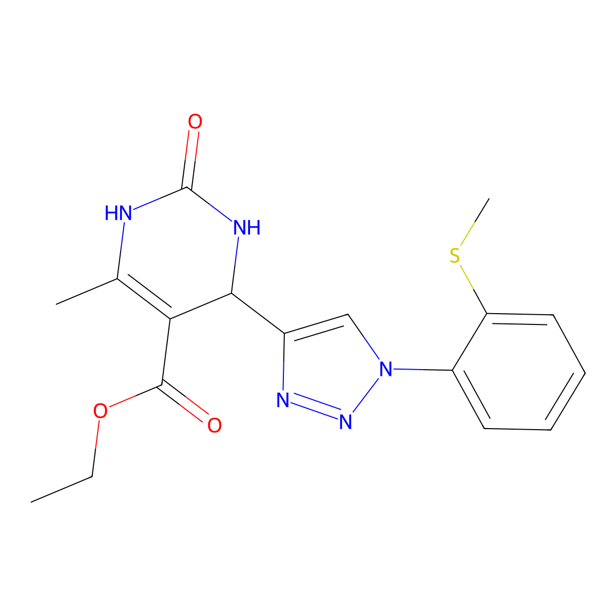 ethyl 6-methyl-4-{1-[2-(methylsulfanyl)phenyl]-1H-1,2,3-triazol-4-yl}-2-oxo-1,2,3,4-tetrahydropyrimidine-5-carboxylate molecular structure, CAS 2415631-63-7