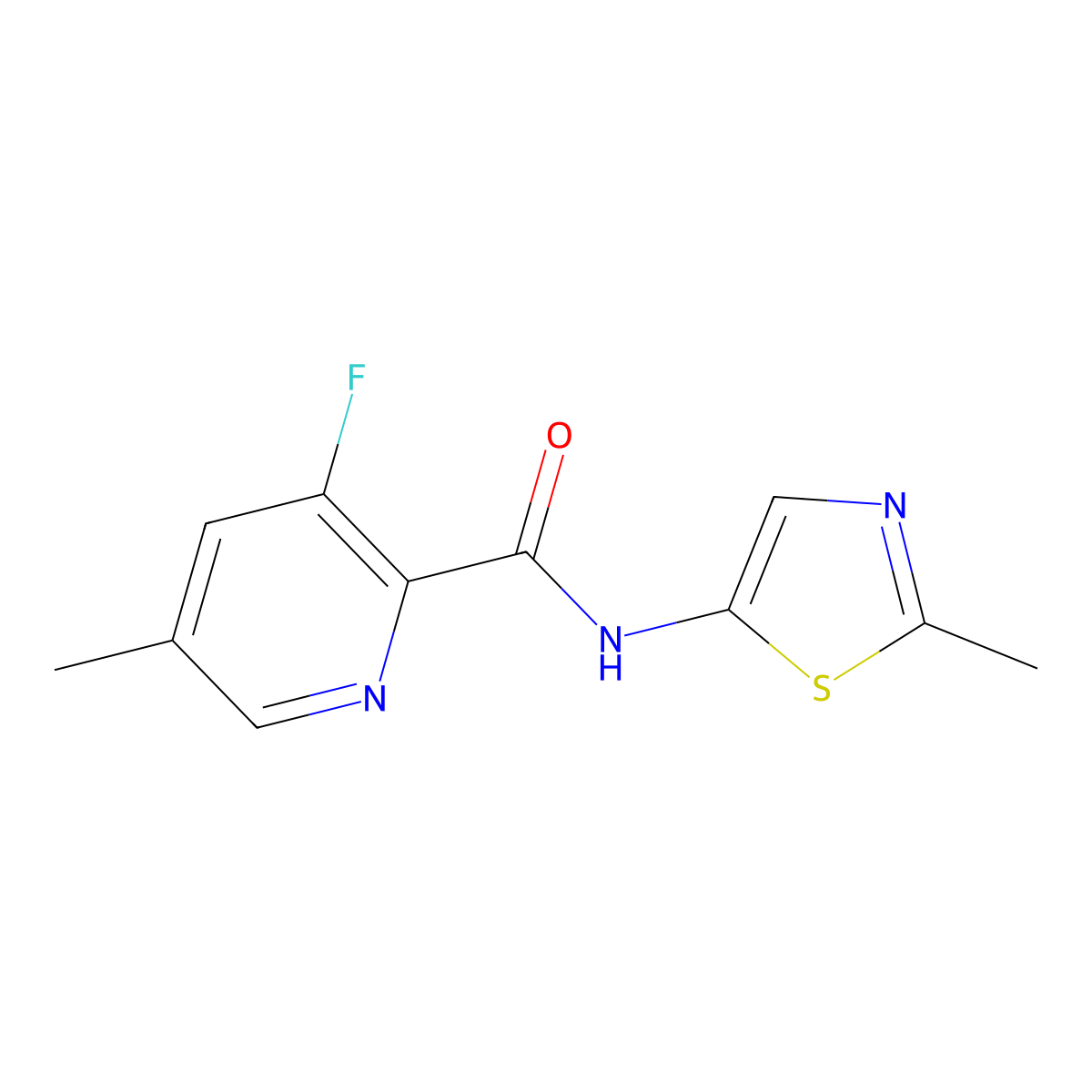 3-fluoro-5-methyl-N-(2-methyl-1,3-thiazol-5-yl)pyridine-2-carboxamide molecular structure, CAS 2415631-64-8