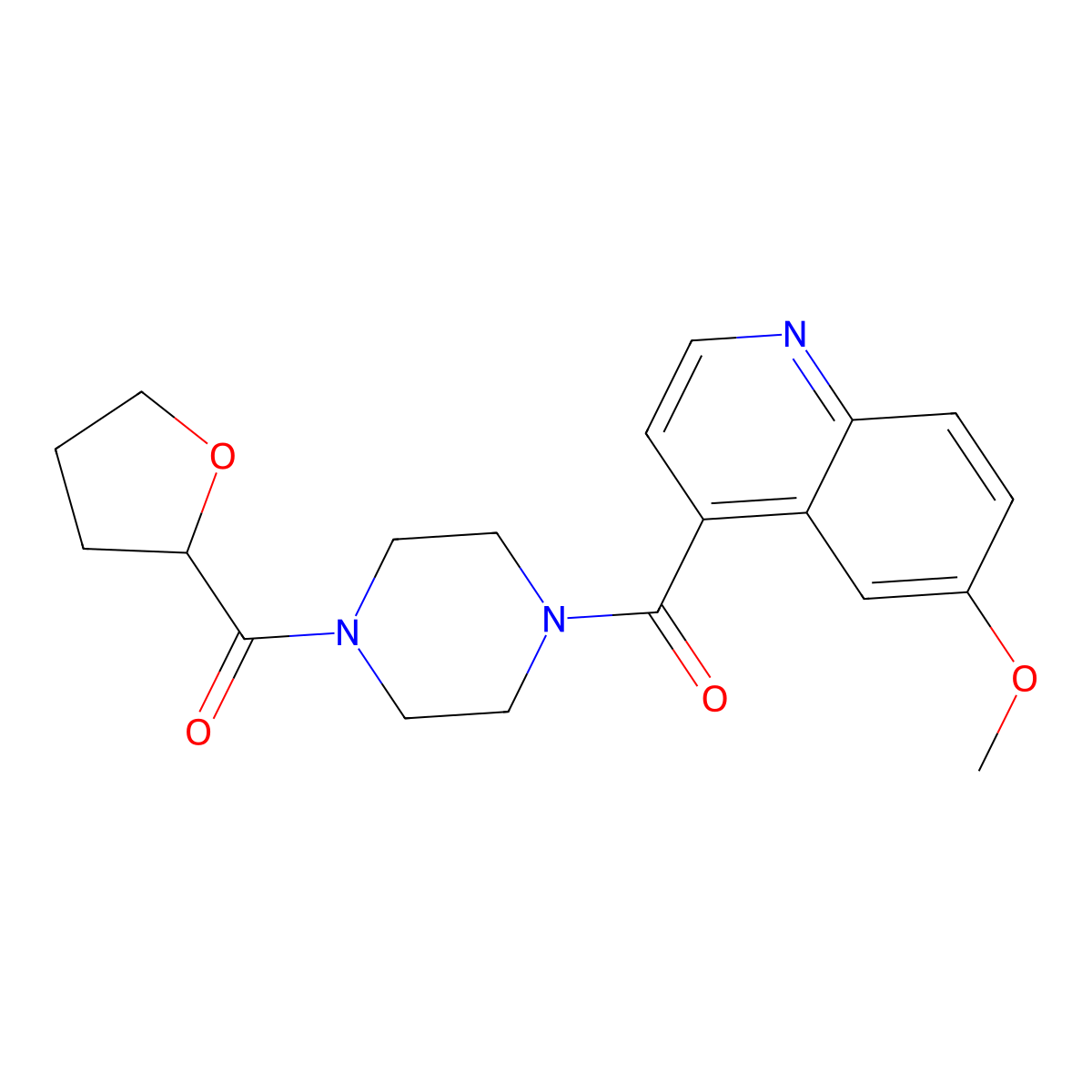 6-Methoxy-4-[4-(oxolane-2-carbonyl)piperazine-1-carbonyl]quinoline molecular structure, CAS 2415631-66-0