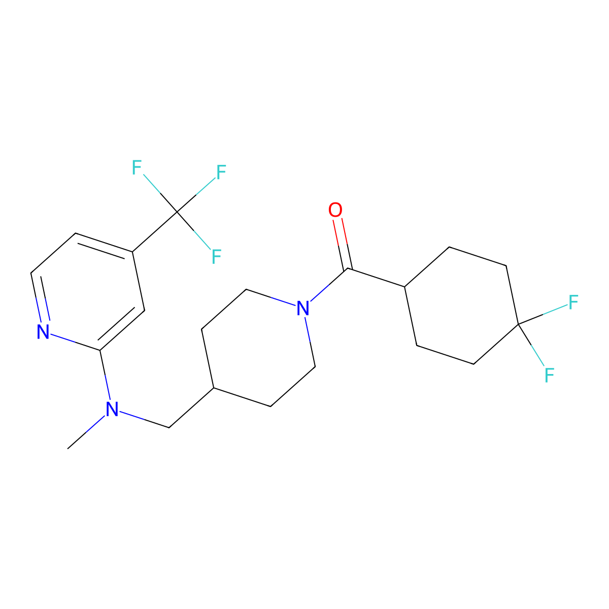N-{[1-(4,4-difluorocyclohexanecarbonyl)piperidin-4-yl]methyl}-N-methyl-4-(trifluoromethyl)pyridin-2-amine molecular structure, CAS 2415631-77-3